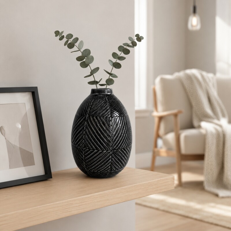 Florero cerámica ánfora textura geométrica AZUL