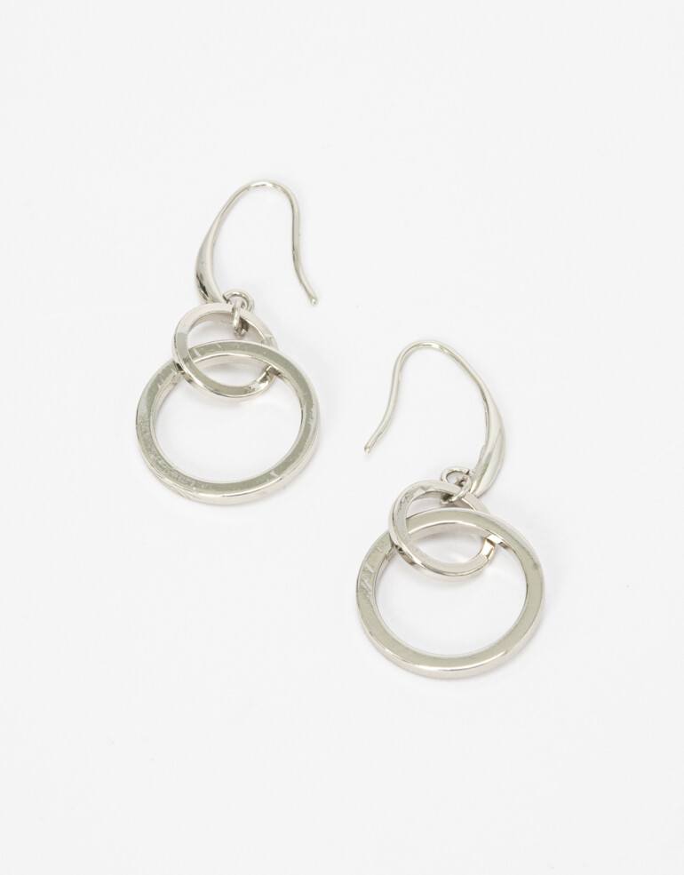 Aros Colgantes Largos Metal Aros Con Anillos Entrelazados - Plateado Hematite