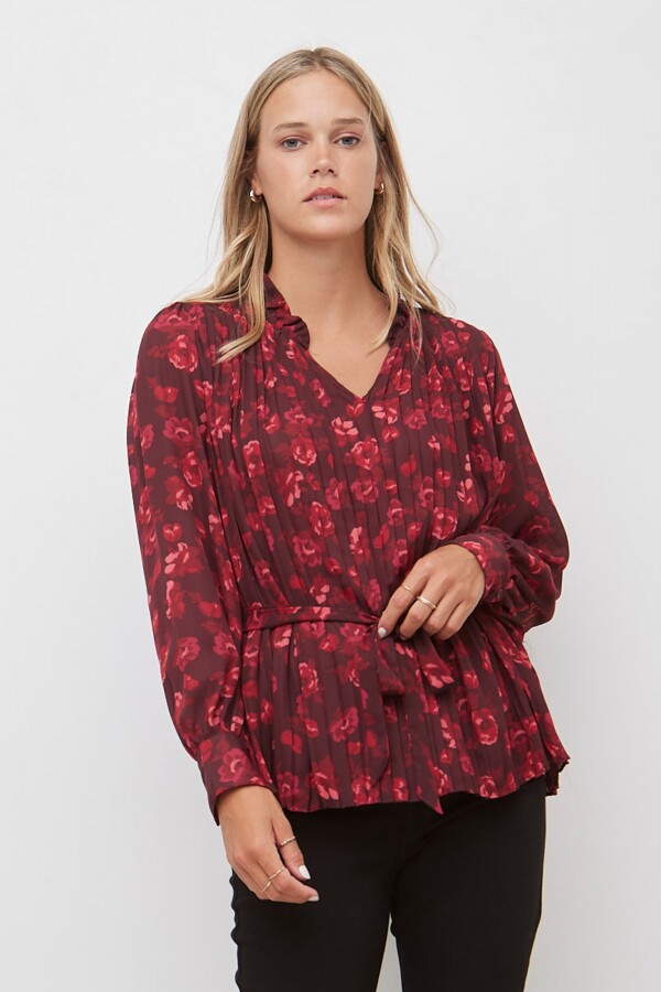 Blusa Plisada Lazo BORDEAUX/MULTI
