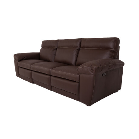 SOFÁ RECLINER 3 CUERPOS CUERO-100-NATURAL MARRON IMPERIAL CHOC.