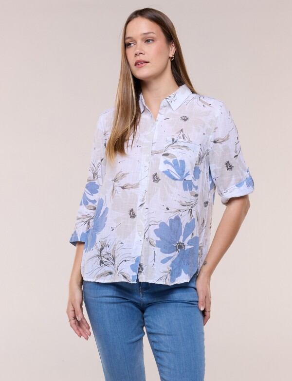 Camisa Estampada Y Ruedo Asimétrico MULTI/BEIGE