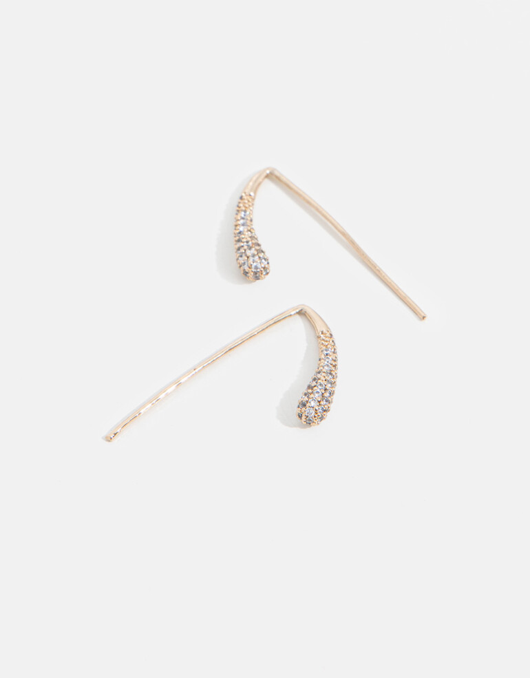 Aros Colgantes Cortos Strass Aros Gota Con Cubic - Dorado