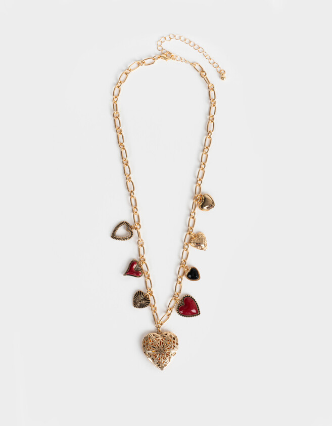 Collares Cortos Con corazón Collar Corto Con Corazones - Dorado