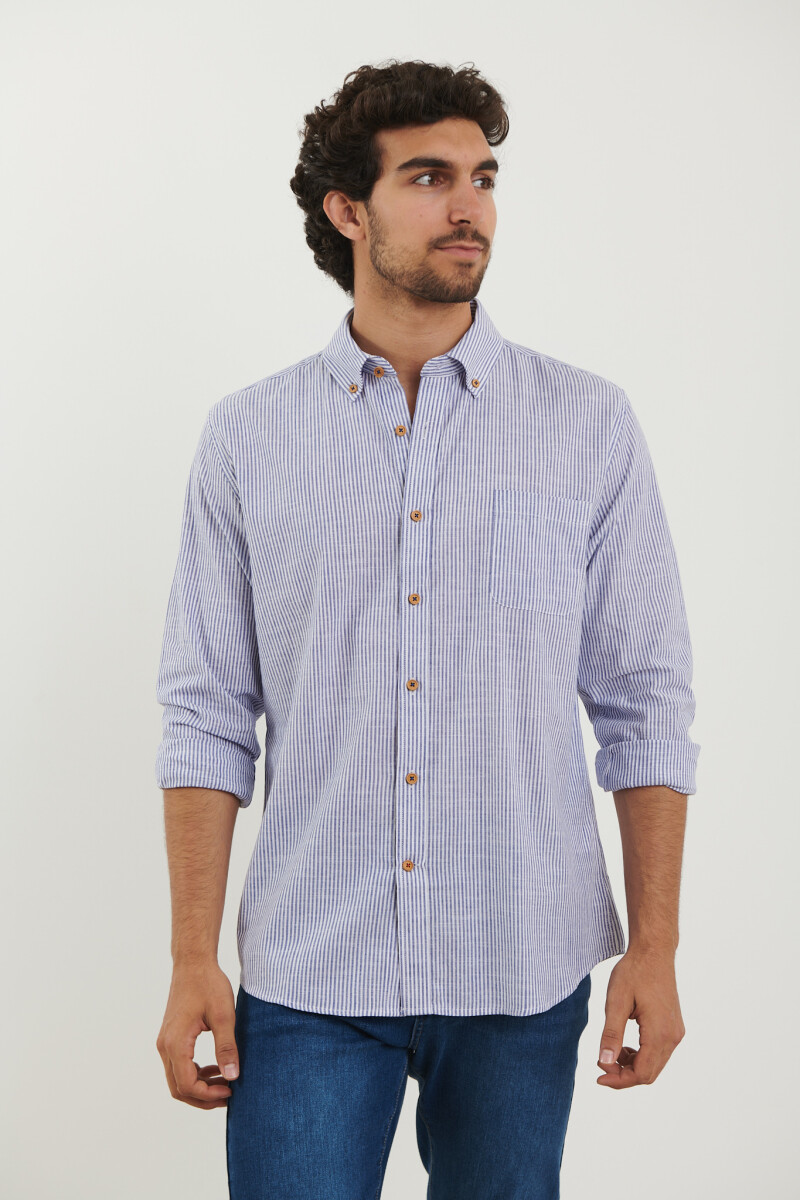 CAMISA HARRINGTON LABEL - Azul Melange / Blanco 