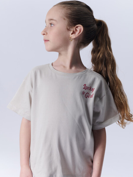 Remera manga corta estampa Lucky Beige Melange