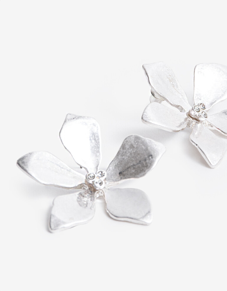 Aros Pasantes Metal Aros Pasantes Maxi Flor Metal Worn Silver - Plateado Plata Cepillada Mate