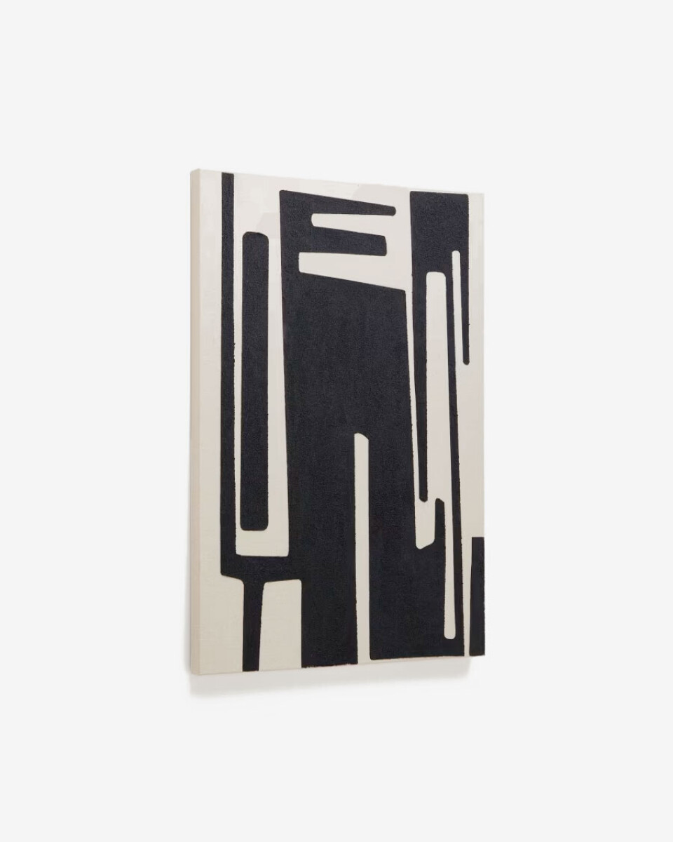 Cuadro abstracto Salmi - de lino beige y negro 100 x 70 cm 