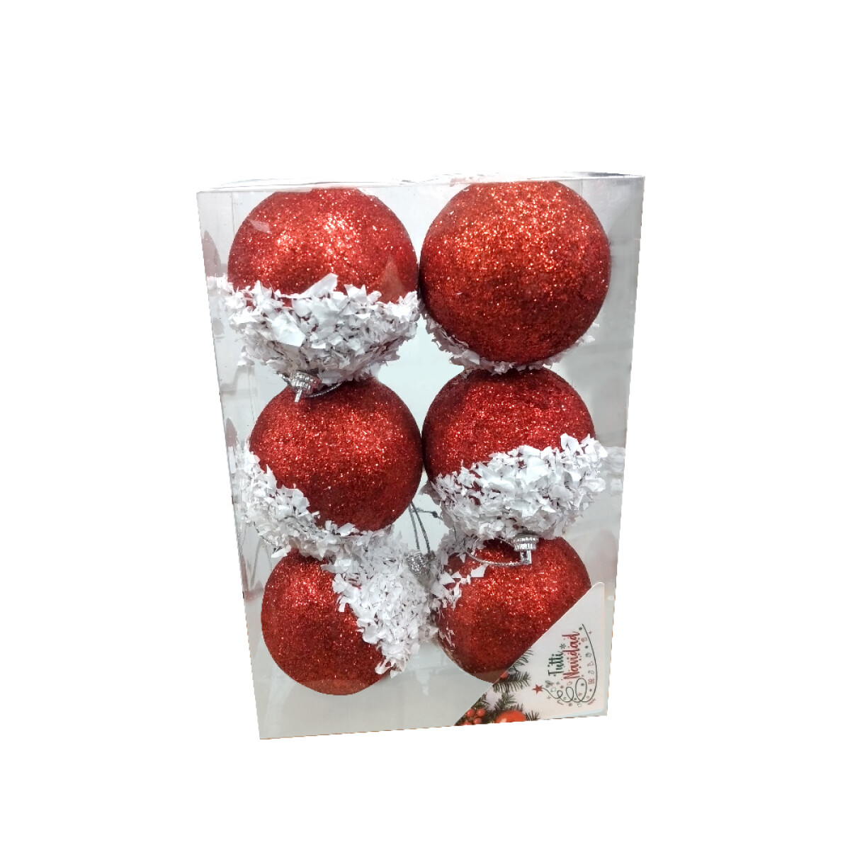 Esfera Con Glitter Rojo Y Blanco X6 Unidades 7cm 