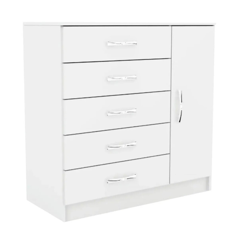 CÓMODA CAJONERA GUARDARROPA 5 CAJONES 1 PUERTA BLANCO