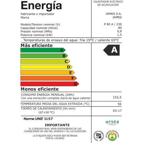 Termotanque JAMES 80Lts Acero