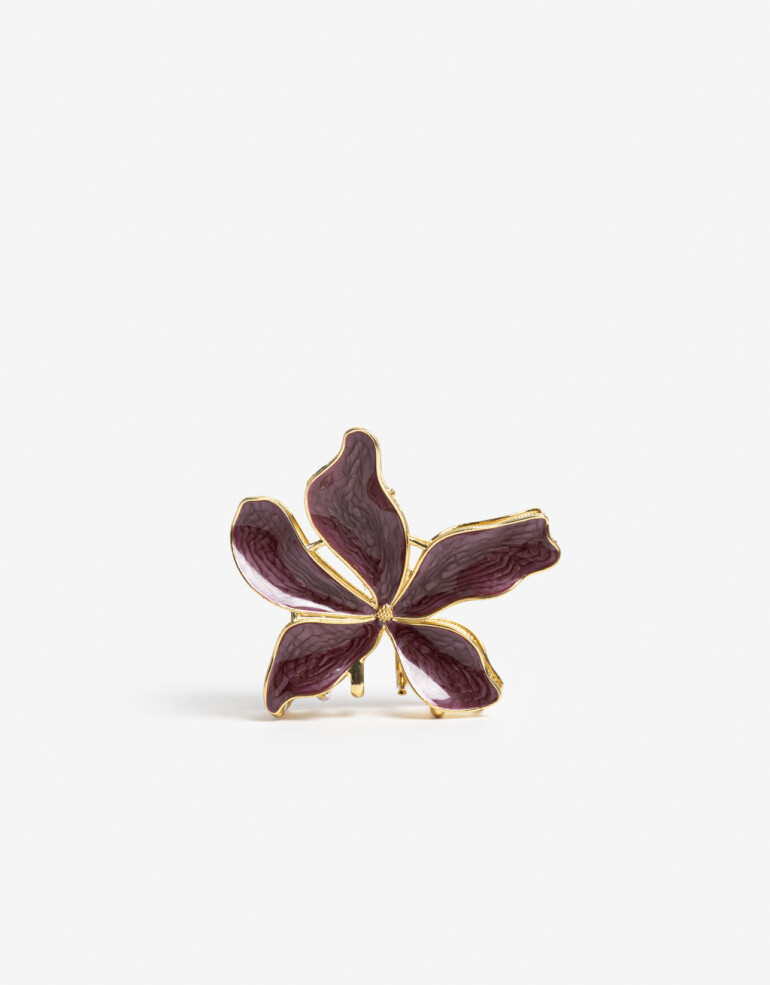 Broche Flores Broche Metal Con Esmalte En Forma De Flor. - Rojo Burdeaux