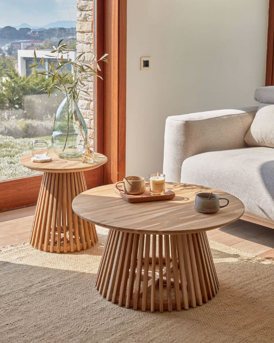 Mesa de centro Jeanette madera maciza de teca natural Ø 80 cm