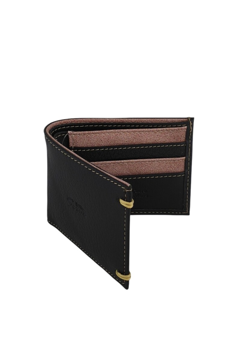 Billetera de Cuero Genuino 100%: Estilo Clásico con Acabado de Costuras a Mano Negro