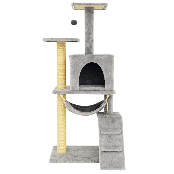 Gimnasio Rascador Para Gato Torre Casa Hamaca Escalera Atrix Variante Color Gris Claro