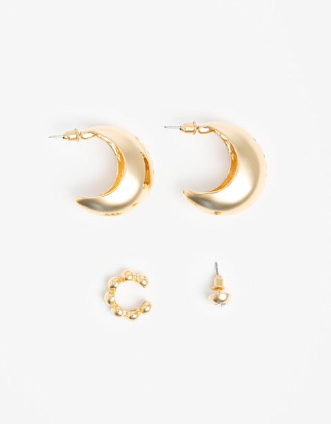 Aros Sets Strass Aros Argolla Set Metal Y Strass - Dorado
