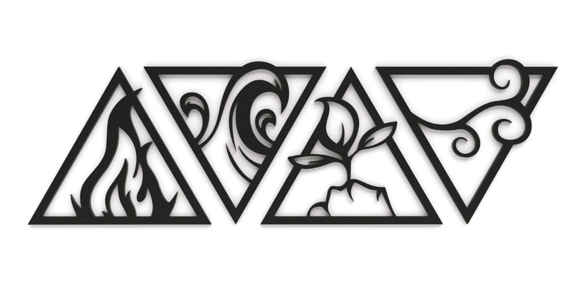 Cuadro Triptico Cuatro Elementos Madera Calada Mdf 120 X 38 - Negro 