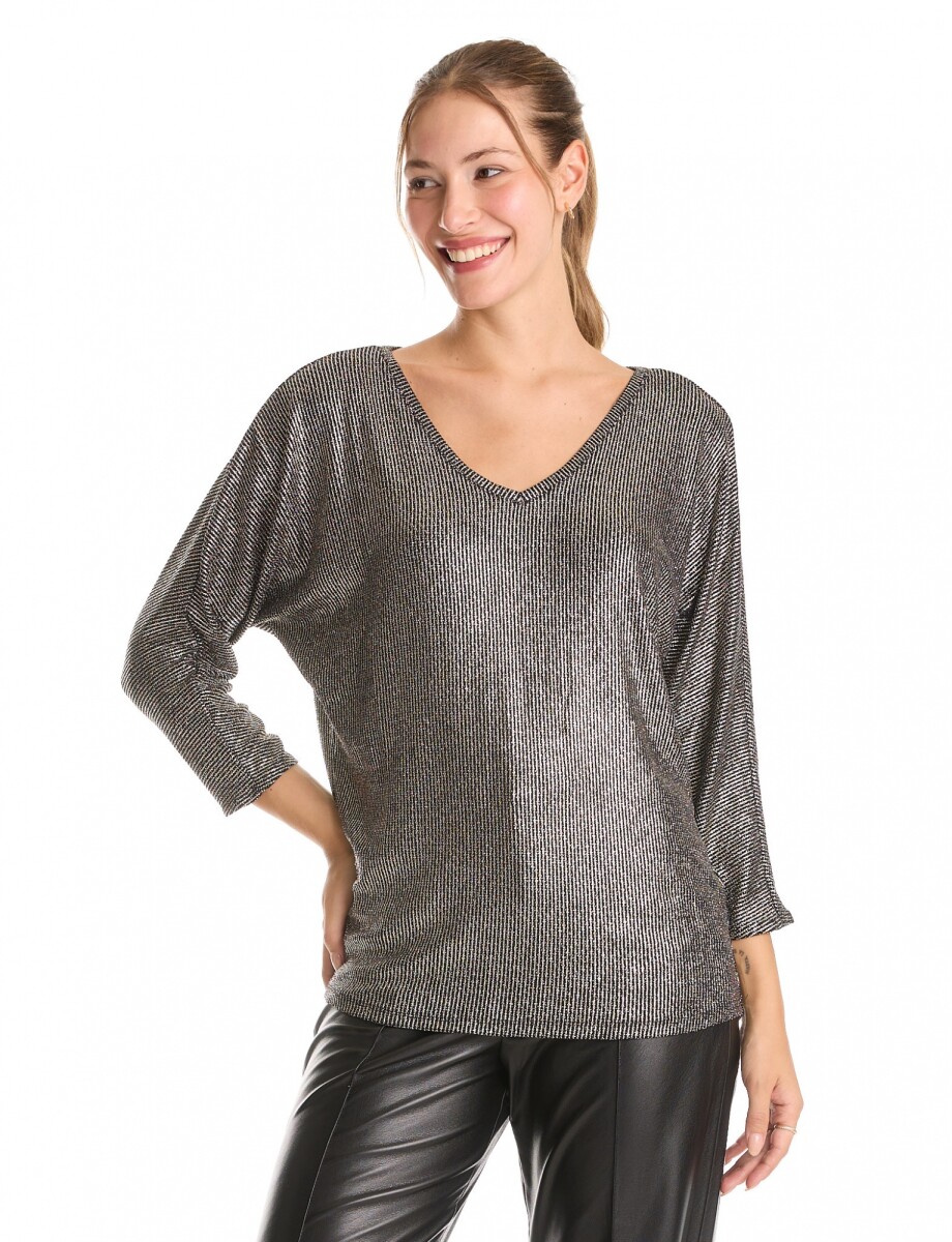 Blusa Metalizada Escote V - Negro/dorado 