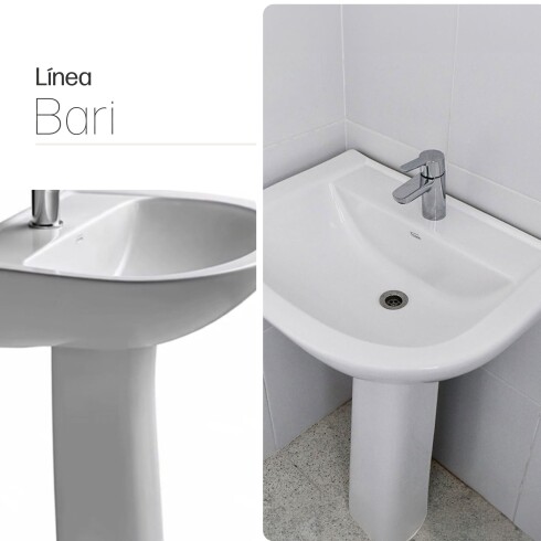 LAVATORIO CON PEDESTAL DE LOZA SANITARIA BARI BLANCO BLANCO