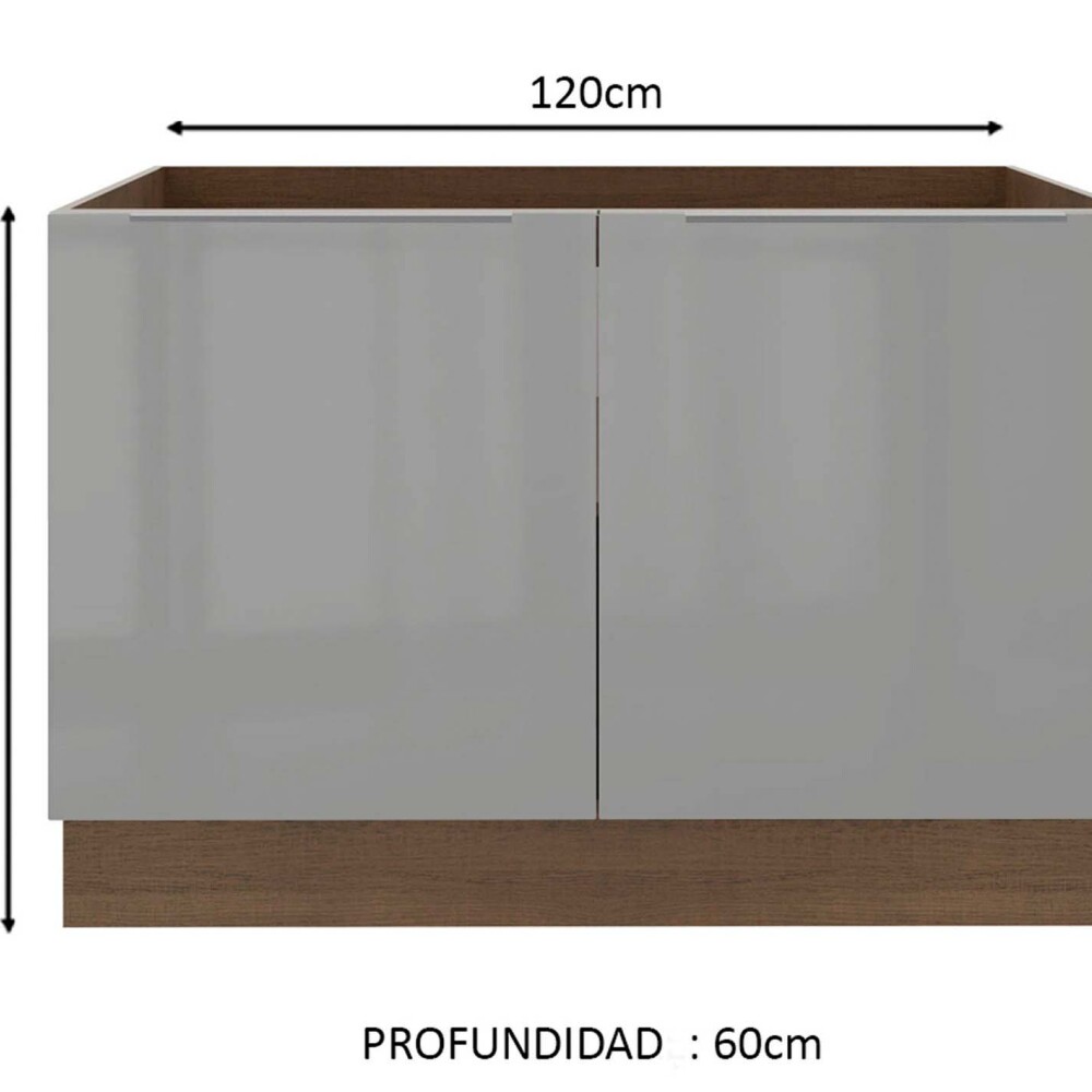 BAJO MESADA 120 CM MDP-Y-VIDRIO GRIS LUX