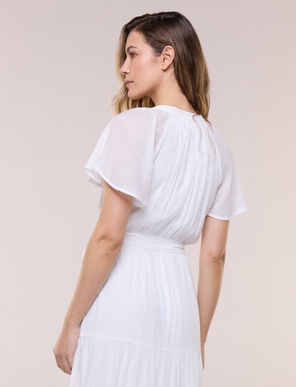 Vestido Con Lazo & Detalle Pun BLANCO