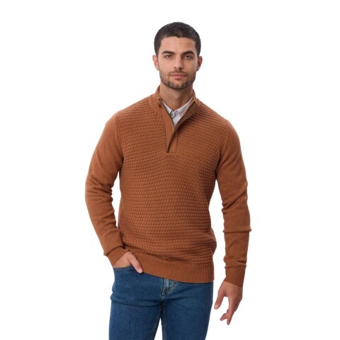 BUZO TEJIDO 1/2 CIERRE S-XXL TERRACOTA