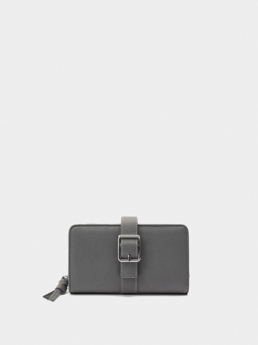 Cartera Lisa Con Hebilla - gris 
