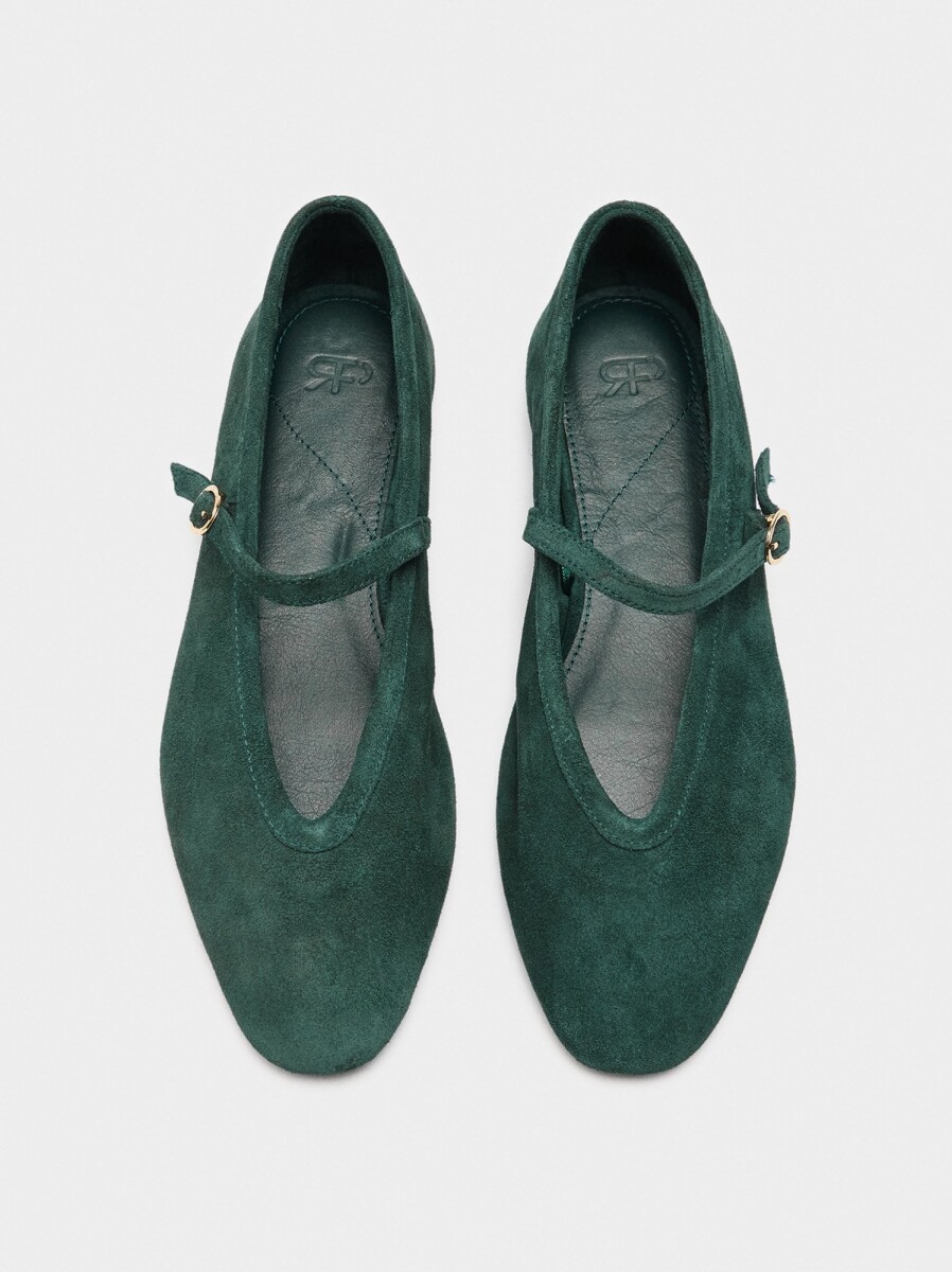 Bailarinas De Piel Con Tira Y Hebilla - verde 