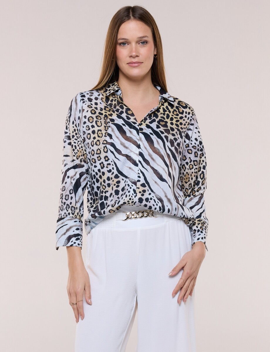 Blusa Flores Escote V - Multi/negro 