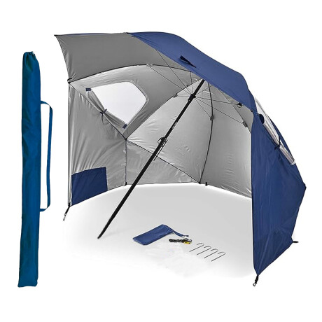 Set Playa Sombrilla 2.40m + Sillas X2 Plegables Aluminio Azul