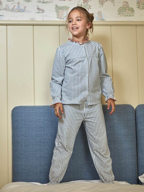 Pijama De Rayas Con Contraste Azul Viejo
