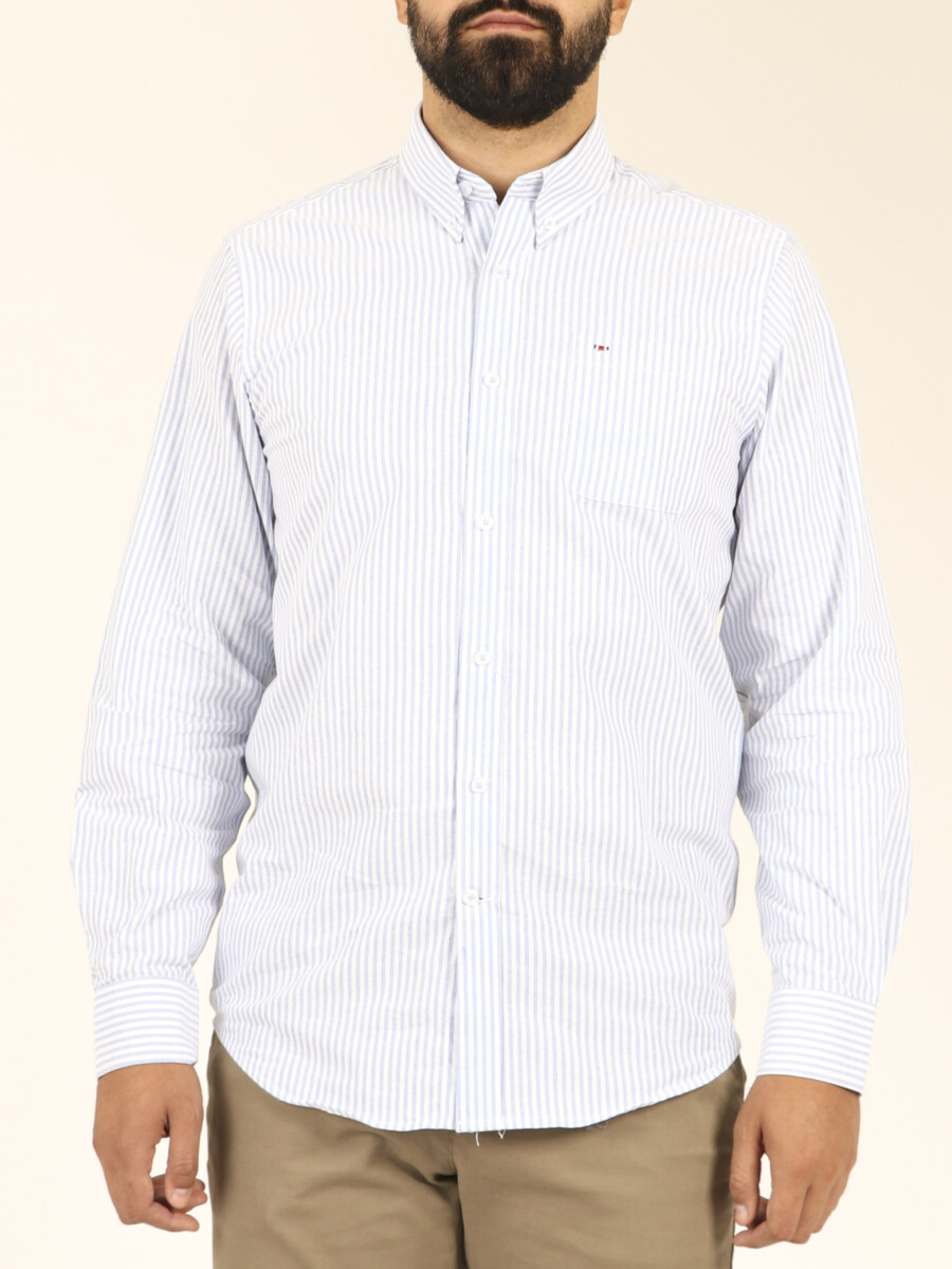 Camisa Harrington Label - Celeste/blanco 