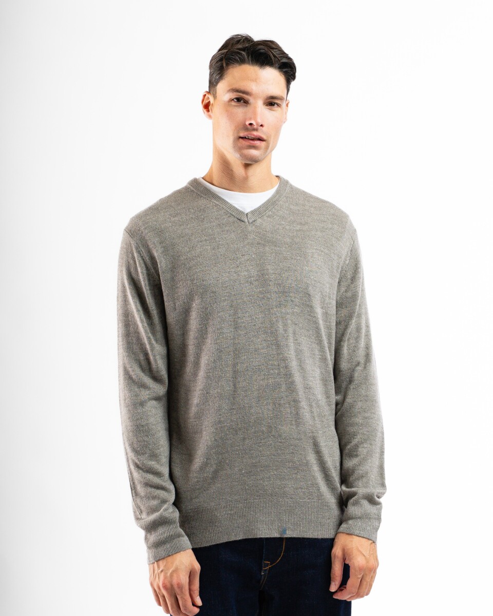 Buzo Cashmere Escote V - Gris 