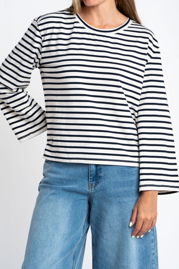 Remera Algodón Elastano Rayada Marino