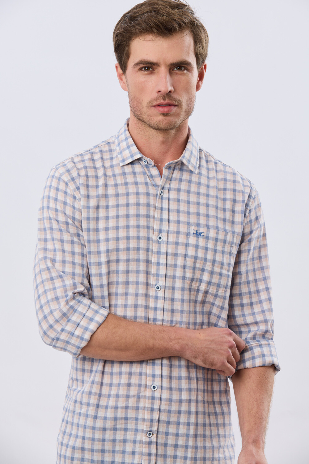 CAMISA CUADROS DE LINO Rosa