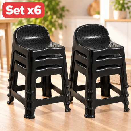 Banquetas x6 con respaldo apilable resistente NEGRO