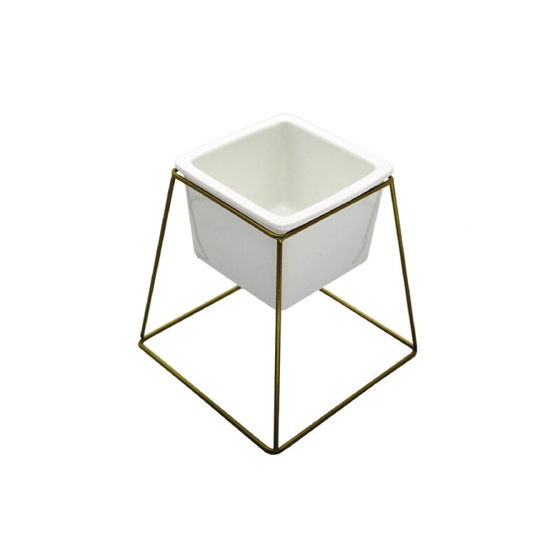 MACETA CERAMICA CUAD. 11x11x16CM BLANCO/DORADO MACETA CERAMICA CUAD. 11x11x16CM BLANCO/DORADO