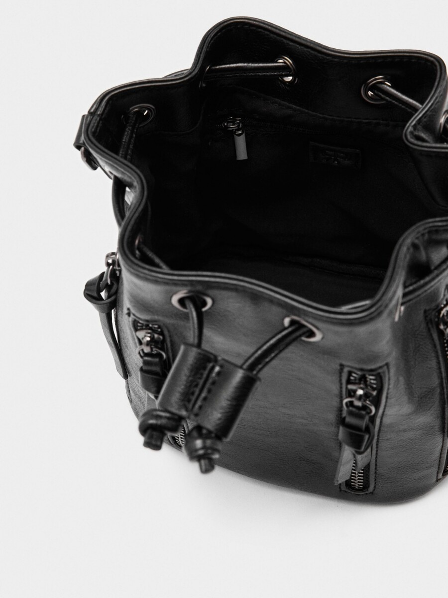 Bolso Bombonera Con Textura Y Cremalleras negro