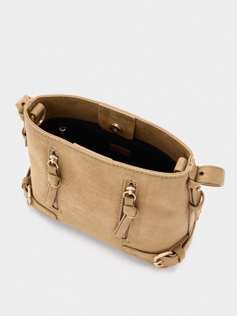 Bolso Bombonera Efecto Piel Con Hebillas taupe