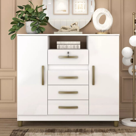 CÓMODA CAJONERA GUARDARROPA 4 CAJONES 2 PUERTAS CON LLAVE BLANCO