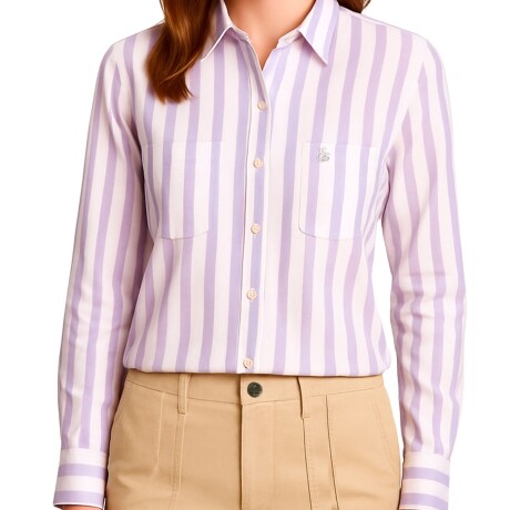 Camisa dama Blanca con franjas lilas