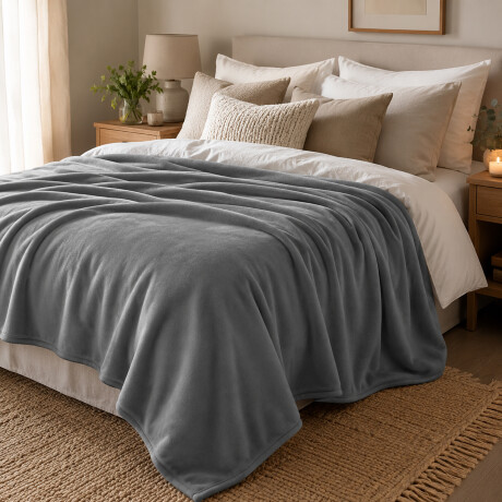 Manta Frazada Polar Suave Abrigada Liviana Invierno 225x220 Gris