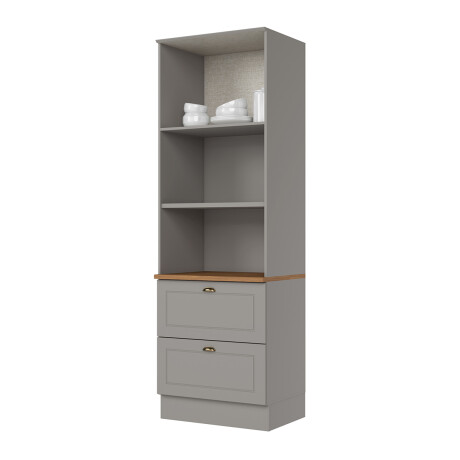 PANELERO TORRE 2 PUERTAS 2 CAJONES ARMARIO CON ESTANTERÍA PARA MICROONDAS - LÍNEA AMERICANA GRIS