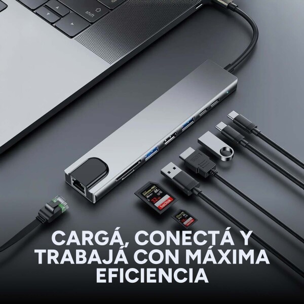 Adaptador Hub Tipo C 5 en 1 Ethernet HDMI 4K 2 USB 3.0 Mac Color Gris