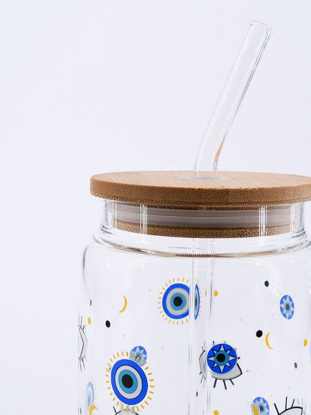 VASO VIDRIO CON SORBITO Y TAPA BAMBOO TRANSPARENTE