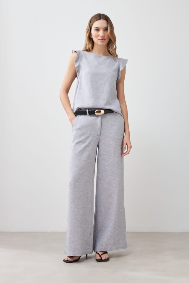 Blusa de lino con vivo metálico gris melange