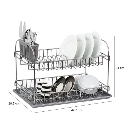 Escurridor Vajilla Doble Nivel c/Bandeja Cubiertero p/Mesada Plata/gris