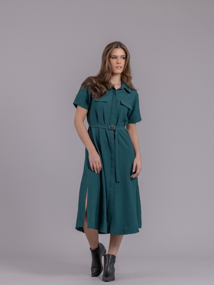 Vestido Camisero. - Verde. 