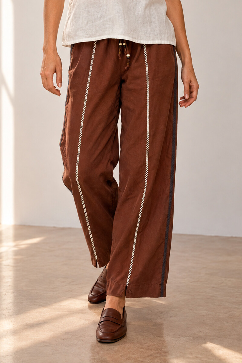 PANTALON LINO CRUZ MARRON