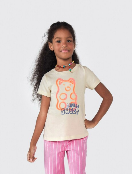 CAMISETA DE NIÑA MANGA CORTA ESTAMPADA BEIGE