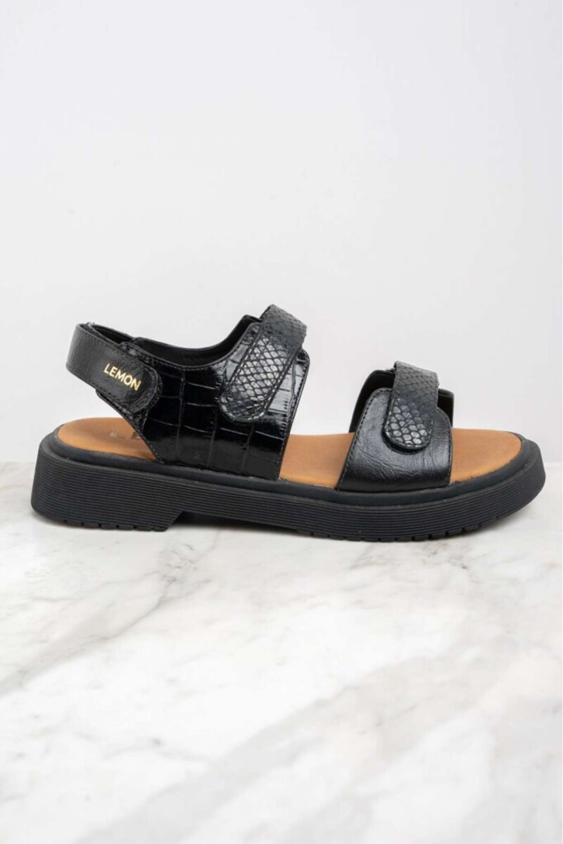 Sandalia Cuero Combinada - Negro 